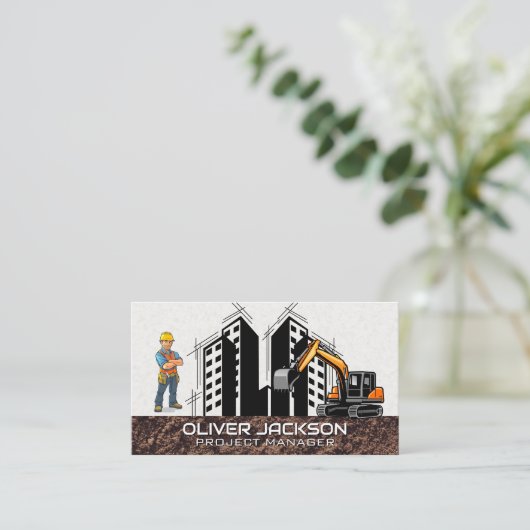 Graafmachine Voertuig | Bouwarbeider  Visitekaartje (Staand voorkant)
