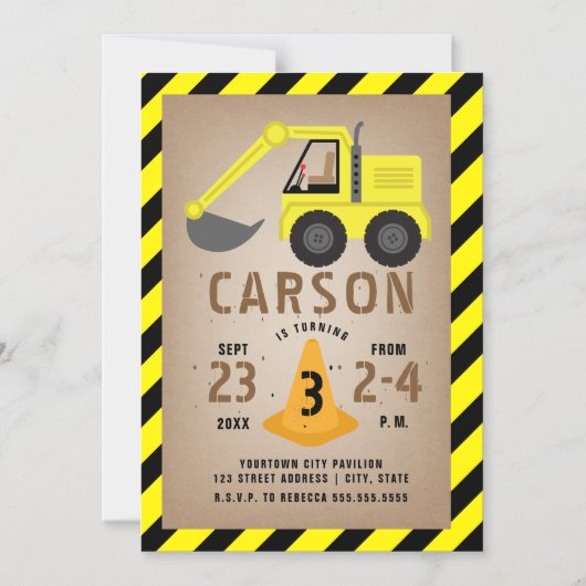 Graafwerktuigbouw Verjaardag Magnetische Uitnodiging (Voorkant)