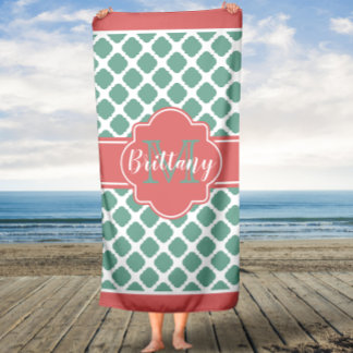 Graal en Mint Quatrefoil Monogram Bath Towel Badhanddoek