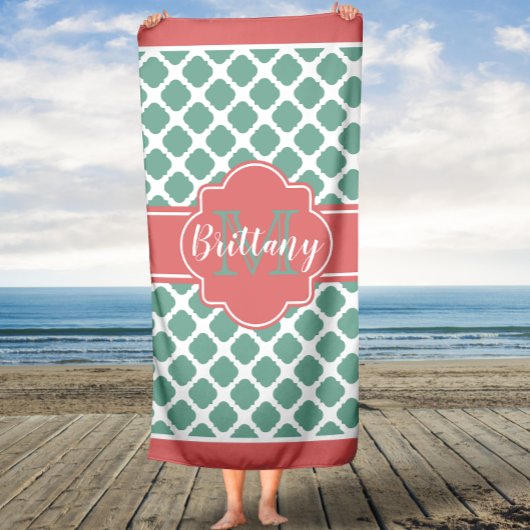 Graal en Mint Quatrefoil Monogram Bath Towel Badhanddoek