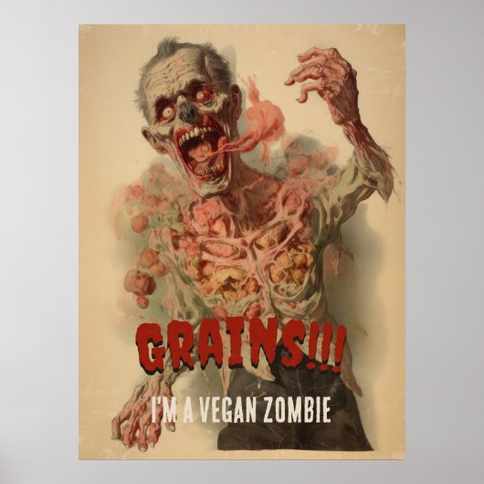 Graan Ik ben een vegan zombie grappige horror Poster (Voorkant)