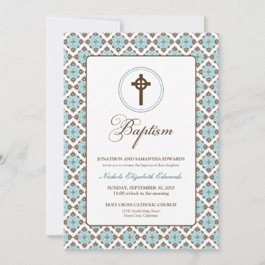  Grace Baptism 5x7 Uitnodiging (bruin/aqua) (Voorkant)