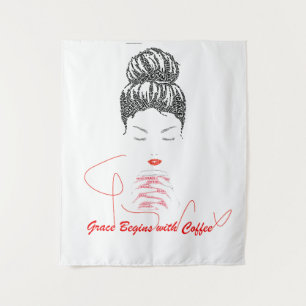 Grace Begint met Koffie Typografie Wandkleed