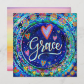 Grace Blauw Whimsical Hearts Bedankkaart (Voorkant / Achterkant)