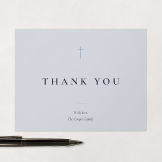 Grace Blue Minimaal Kruis Religieus Bedankkaart