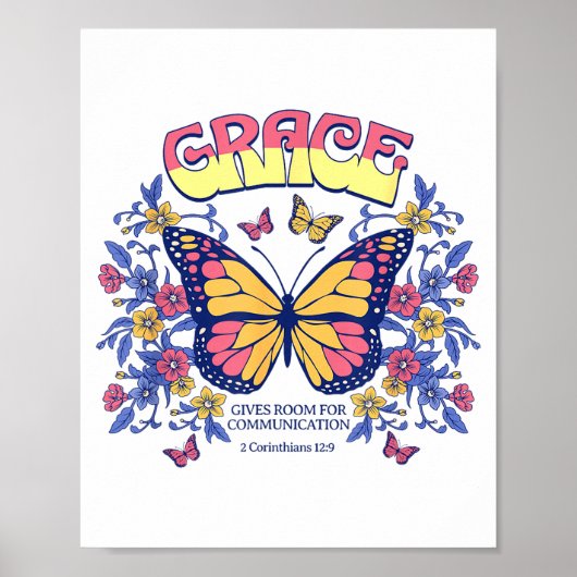 Grace Butterfly Christian Bible Verse Floral Faith Poster (Voorkant)