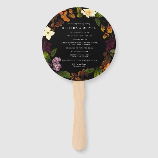 Grace  Dark Wedding Program Hand Fan Handwaaier (Voorkant)