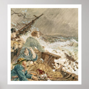 Grace Darling en haar vader redden de schipbreuk Poster