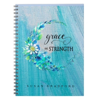 Grace en Sterke Inspirerend Blauwe Floral Notitieboek