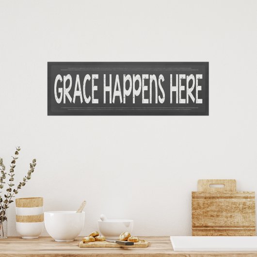 Grace gebeurt hier Christelijk Chalkboard-uitzicht Poster (Keuken)