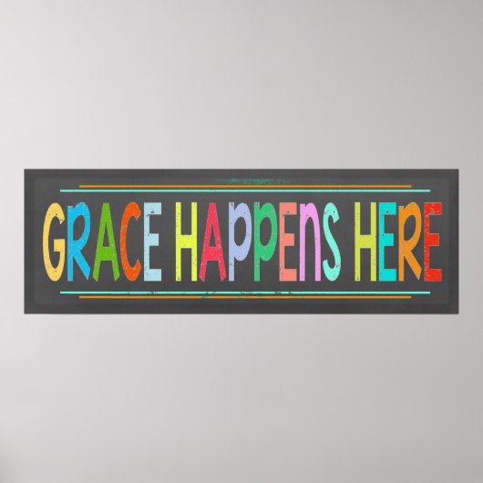 Grace gebeurt hier Colorful Christelijk Chalkboard Poster (Voorkant)