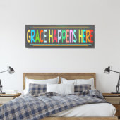Grace gebeurt hier in kleurrijk Christelijk karton Canvas Afdruk (Insitu (Slaapkamer))