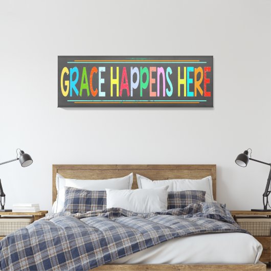 Grace gebeurt hier in kleurrijk Christelijk karton Canvas Afdruk (Insitu (Slaapkamer))