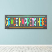 Grace gebeurt hier in kleurrijk Christelijk karton Canvas Afdruk (Insitu (Houten vloer))
