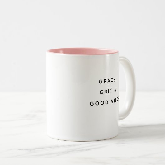 Grace Grit & Good Vibes Funny Modern Mug Tweekleurige Koffiemok (Voorkant rechts)