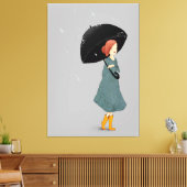 Grace in the Rain: Elegante dame met paraplu Canvas Afdruk (Insitu (Woonkamer))