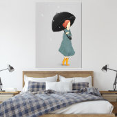 Grace in the Rain: Elegante dame met paraplu Canvas Afdruk (Insitu (Slaapkamer))