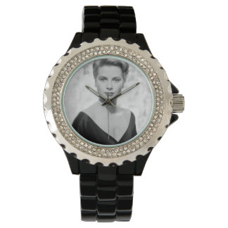 Grace Kelly, 1955 Rhinestone Black Enamel Watch Horloge