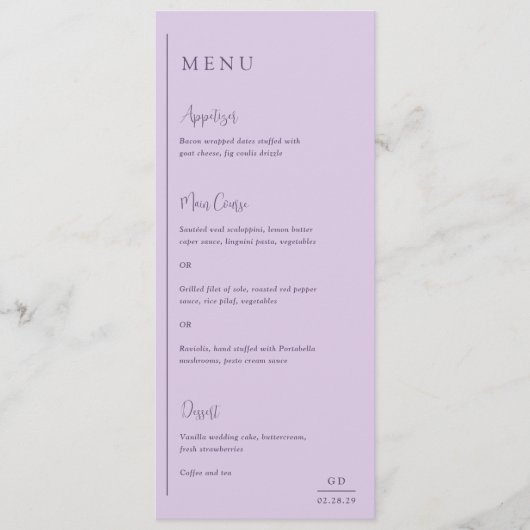 Grace Lila bruiloft Menu (Voorkant)