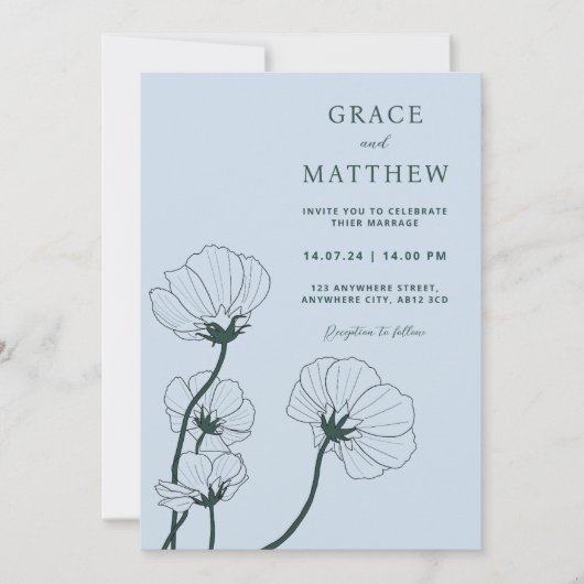 GRACE Moderne Faire-part de mariage Botanique Mist (Devant)