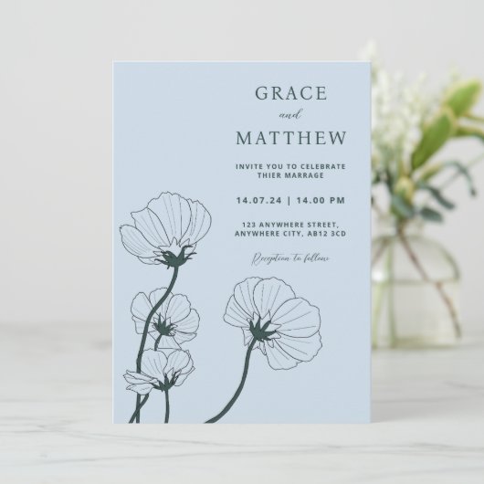 GRACE Moderne Faire-part de mariage Botanique Mist (Debout devant)