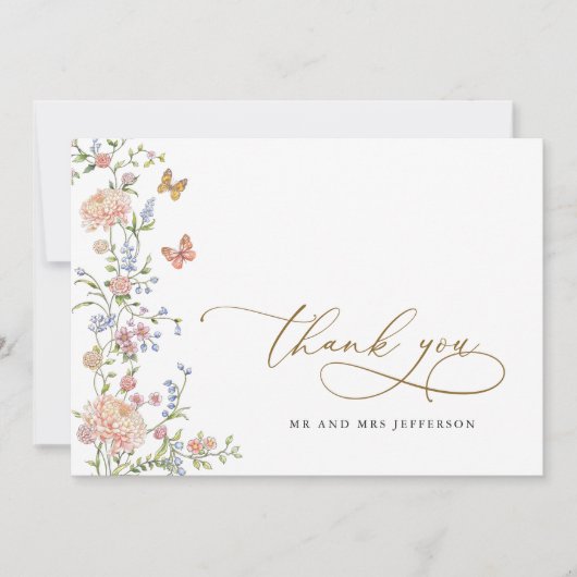 Grace Pastel Blush Bloemen Bruiloft Dank u Bedankkaart (Voorkant)