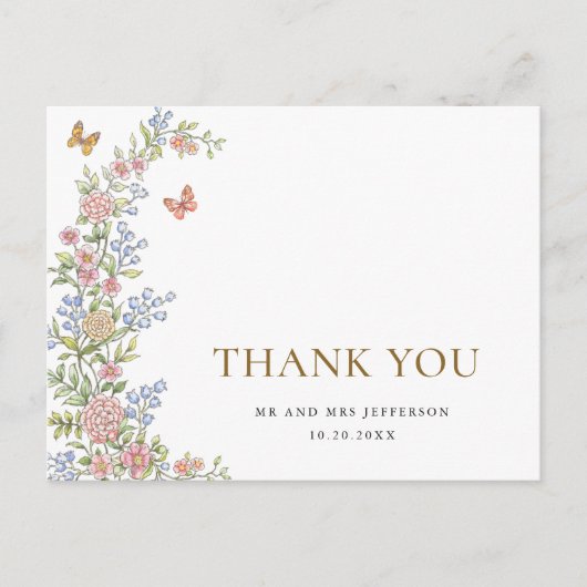 Grace Pastel Blush Bloemen Bruiloft Dank u Briefkaart (Voorkant)