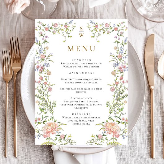  Grace Pastel Blush Bloemen Bruiloft Menu