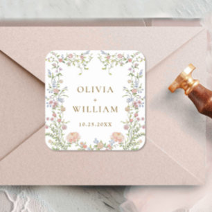  Grace Pastel Blush Bloemen Bruiloft Vierkante Sticker