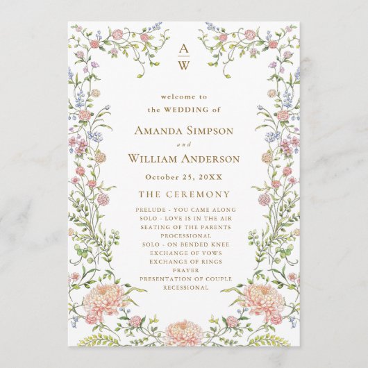 Grace Pastel Blush Bloemen Trouwceremonie Programma (Voorkant)