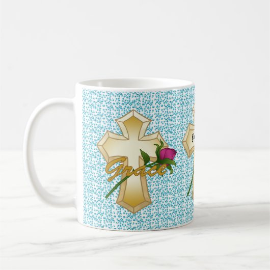 Grace Rose Christian Cross mug (Gauche)