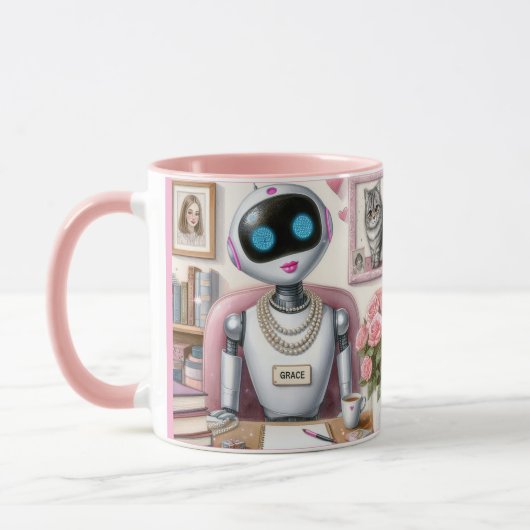 Grace the Robot – Sparkle en Syntax aan haar burea Mok (Links)
