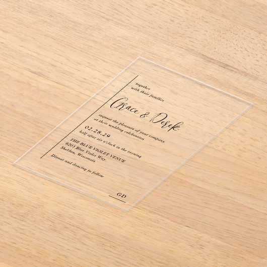 Grace Zwart-wit moderne bruiloft Acryl Uitnodigingen (Laagn)