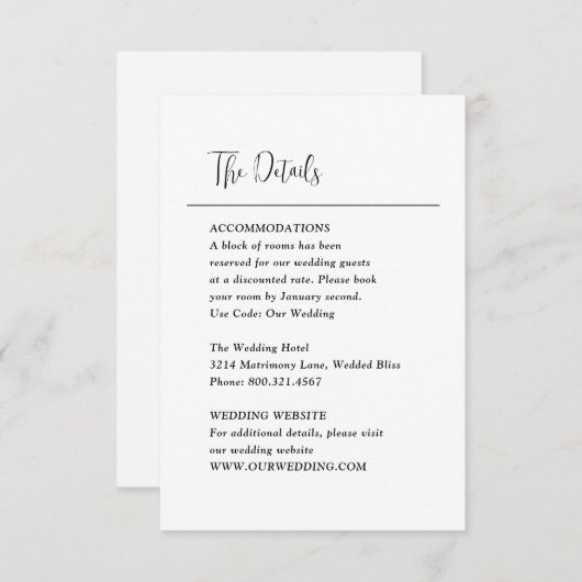 Grace Zwart-wit moderne bruiloft Informatiekaartje (Voorkant / Achterkant)