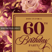 Graceful 60 Birthday Merlot Blush Gold Invitation