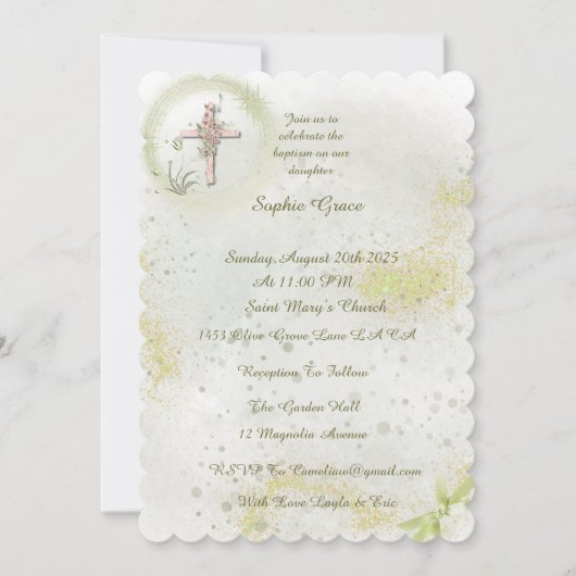 Graceful avec Soft green baptism invitation (Devant)