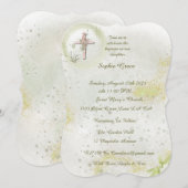 Graceful avec Soft green baptism invitation (Devant / Derrière)