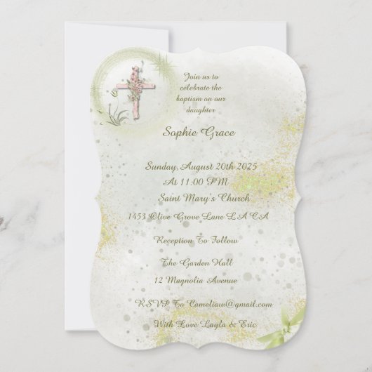 Graceful avec Soft green baptism invitation (Devant)
