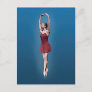 Graceful Ballerina on Pointe in Red and Blue Postc Briefkaart