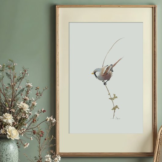 Graceful Bearded Reedling Waterverf Art Poster