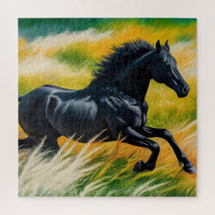Graceful Black Horse Galloping in een levendig vel Legpuzzel