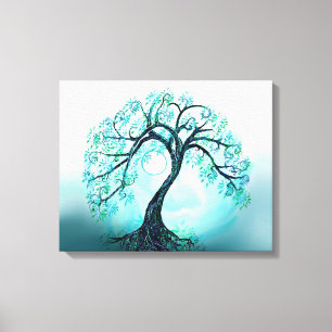 Graceful Blue Tree of Life with Moon Canvas Afdruk