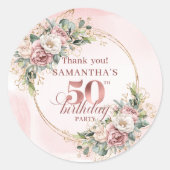 Graceful Blush Floral Greenery 50th Birthday Label (Voorkant)