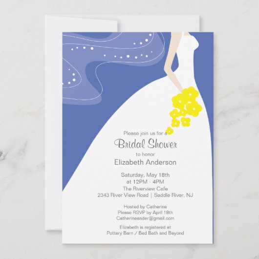 Graceful Bride Bridal Shower Invitation Blue Kaart (Voorkant)