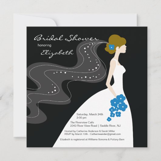 Graceful Bride Bridal Shower Invitation blue Kaart (Voorkant)