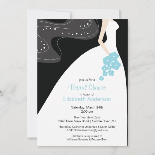 Graceful Bride Bridal Shower Invitation Turquoise Kaart (Voorkant)