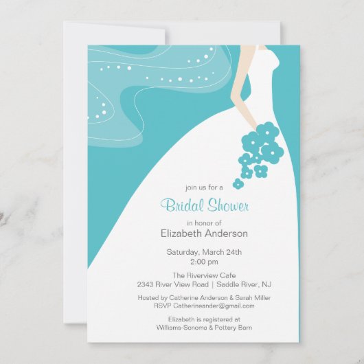 Graceful Bride Bridal Shower Invitation Turquoise Kaart (Voorkant)