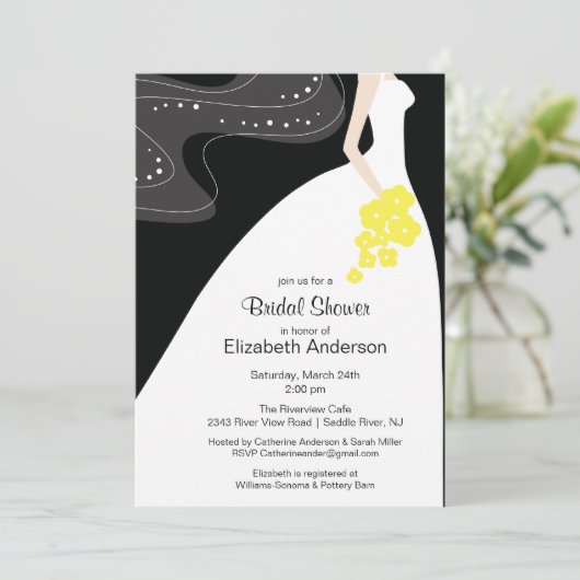 Graceful Bride Bridal Shower Invitation Yellow Kaart (Staand voorkant)