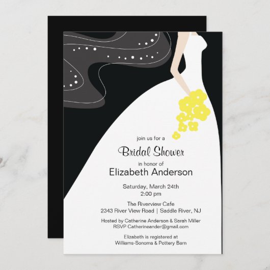 Graceful Bride Bridal Shower Invitation Yellow Kaart (Voorkant / Achterkant)