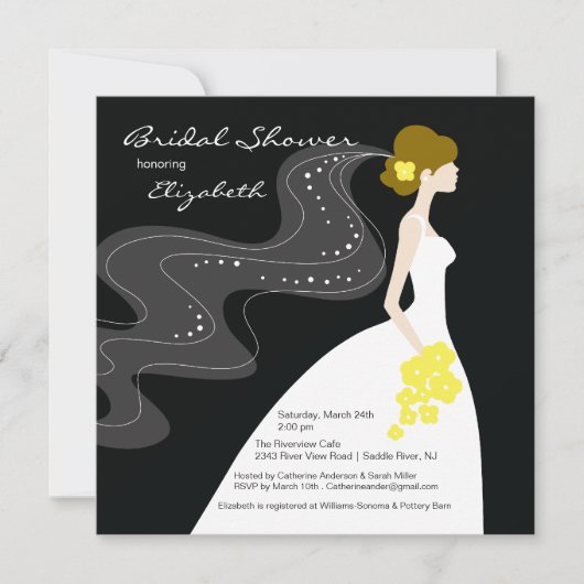 Graceful Bride Bridal Shower Uitnodiging geel (Voorkant)